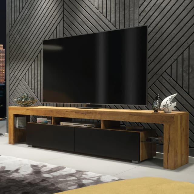Creative Furniture Creative Furniture TV Unit 200cm Modern - Oak with Matt Black Doors in Brown Brown One Size Unisex 5061075249850