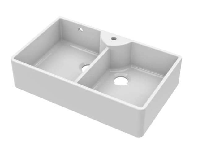 Balterley 2 Bowl Stepped Weir Butler Sink Tap Ledge Overflow Tap Hole 895mm White