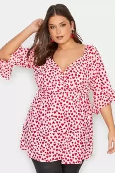 Heart Ruffle Sleeve Wrap Top