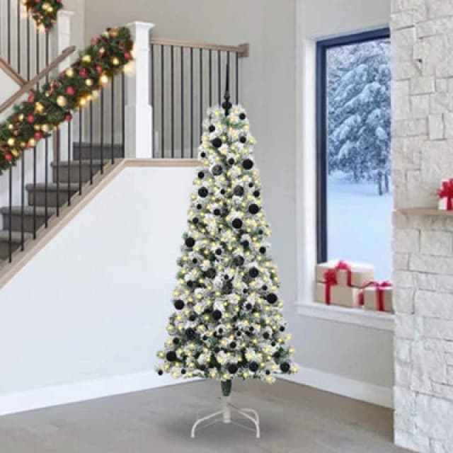 Vidaxl Artificial Hinged Christmas Tree Green And White 240 Cm
