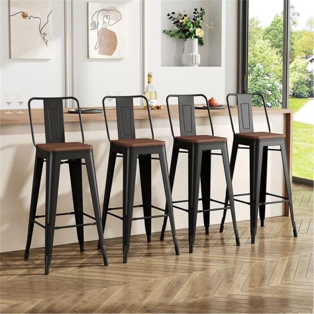 Kabinet UK 4 Set Metal Frame Retro Style High Chair Bar Stool Brown unisex One Size