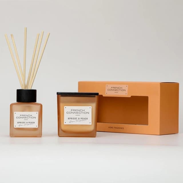 French Connection French Connection Apricot & Peach 200G Candle and 100ml Reed Diffuser Gift Set Square Design in Orange Size: 2 Pack Orange 2 Pack