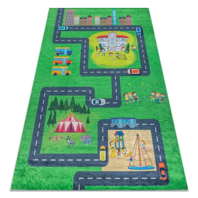 RugsX Bambino 2660 Washing Carpet City, Streets For Children Anti Slip - Green / Grey 120X170 Cm