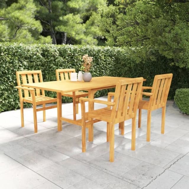 VIDAXL 5 Piece Garden Dining Set Solid Teak Wood Vidaxl 8720286227350