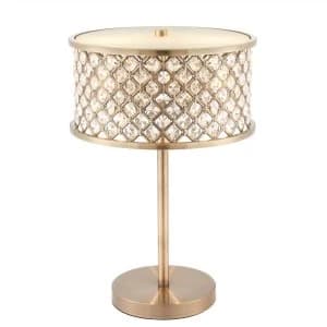 2 Light Table Lamp Antique Brass, Crystal (K9) Drops, E14