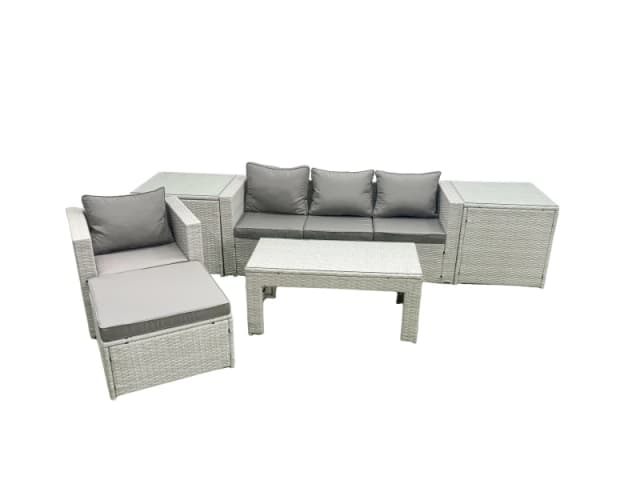 Fimous Outdoor Rattan Garden Furniture Set with Grey Cushions Luxury 5 Seater with Chair and Coffee Table For Conservatory,Patio Light Grey