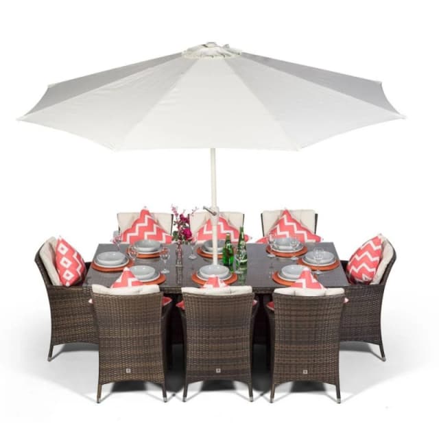 Thats Furniture Savannah Rectangular 8 Seater Rattan Patio Dining Set in Brown Brown Unisex