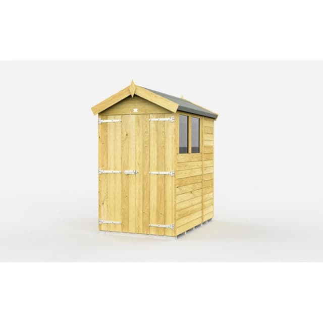Buttercup Farm 4 x 6 Feet Apex Shed - Double Door W/ Windows - L187 x W118 x H217cm in Brown Brown Unisex