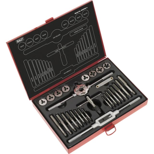 Loops 28pc Metric Tap & Split Die Set - M3 to M12 - Manual Bar & Socket Threading Tool Multi