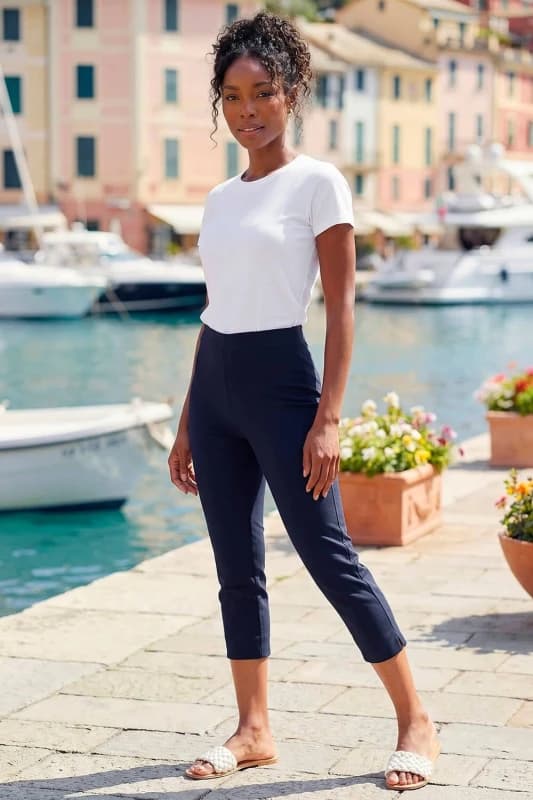 Roman Cropped Stretch Trouser Navy
