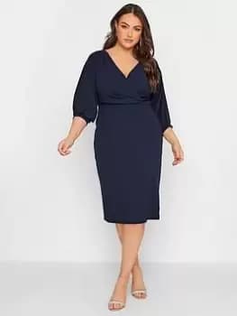 Yours Curve Pleat Drop Shoudler Wrap Dress - Blue Size 14, Women