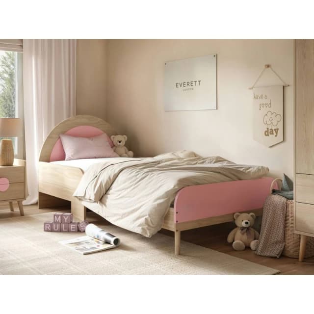 Flair Noah Single Curved Headboard Bed Oak in Pink Pink Unisex Single
