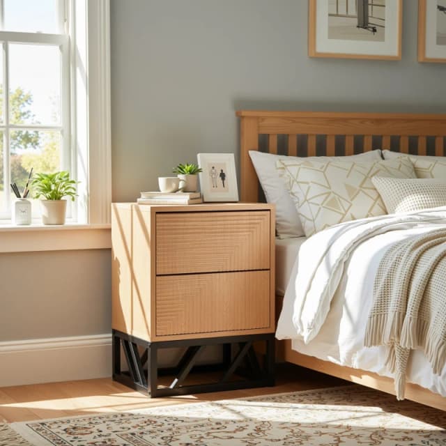 Biba Mabel Grooved Oak Colour Wooden Bedside Table with 2 Drawers Brown unisex One Size