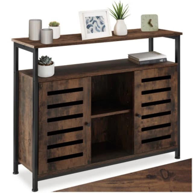 Tectake Sideboard Warrington - 2 Large Shelves, 3 Storage Compartments 100 Cm - Industrial Wood Dark, Rustic