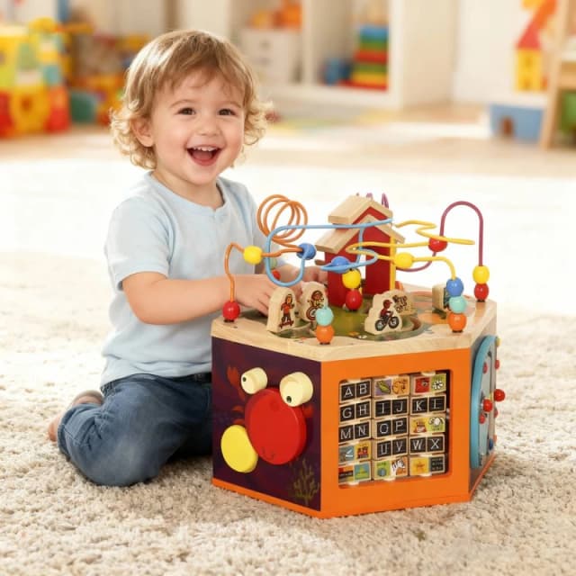 AIYAPLAY Wooden Activity Cube, 8 in 1 Baby Activity Cube Toys for 18M+ Multicolor Unisex