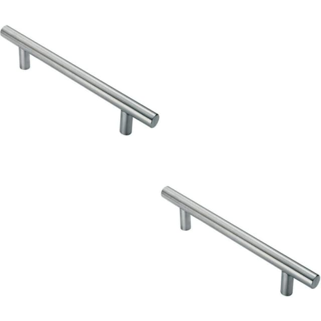 Loops 2x 25mm Straight T Bar Pull Handle 300mm Fixing Centres Satin Stainless Steel Metallics unisex