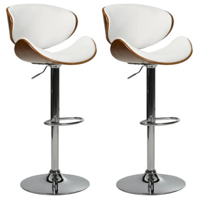 Beliani Set Of 2 Bar Chairs Rotterdam Faux Leather Swivel White