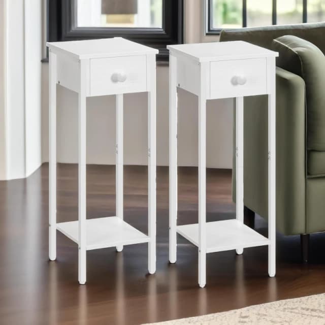 Rafaelo Mobilia Set of 2 Tall Bedside Tables in White White Unisex