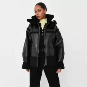 Missguided Borg Lined Aviator - Black