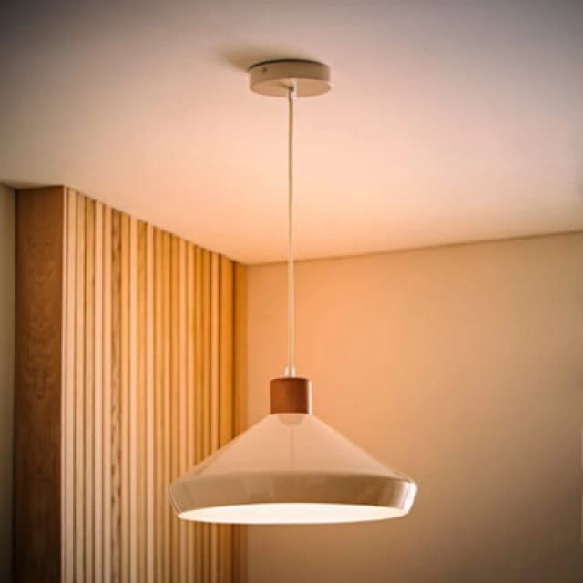 ValueLights ValueLights Parker Gloss and Walnut Dome Adjustable Ceiling Pendant Light and Bulb in Cream Cream One Size Unisex 5059406070099