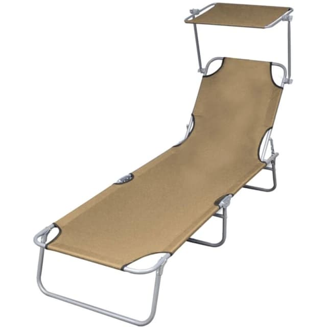 VIDAXL Folding Sun Lounger with Canopy Steel Taupe Vidaxl 44292