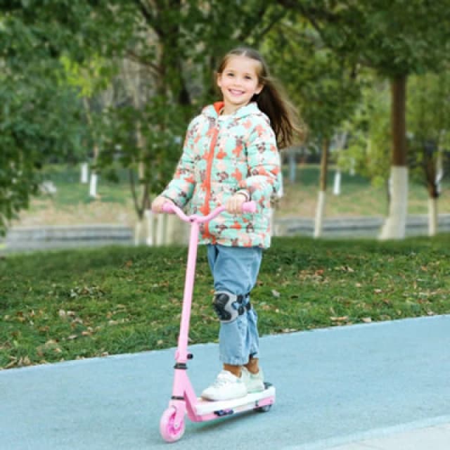 Aiyaplay Electronic Ride On Scooter For Kids W/ Auxiliary Rear Wheels, Pink
