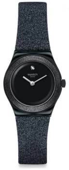 Swatch LOST MOON Irony Lady Black Glitter Silicone Strap Watch