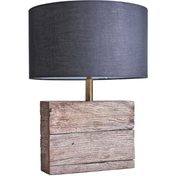 Natural Rustic Wood Table Lamp with Drum Lampshade - Black