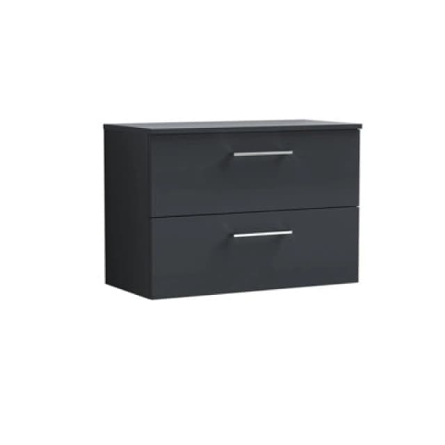 Nuie Arno Wall Hung 2-Drawer Modern Vanity Unit With Satin Soft Black Laminate Worktop