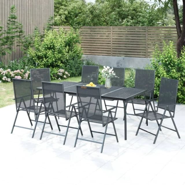 VIDAXL 9 Piece Garden Dining Set Anthracite Steel Vidaxl 3187984