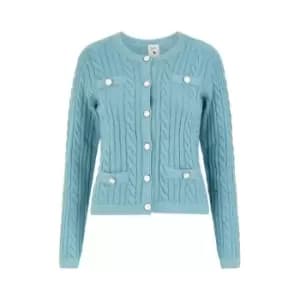 Yumi Blue Cable Knit Cropped Cardigan - Blue
