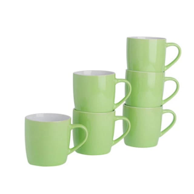 Argon Tableware 2X Coloured Coffee Mugs - 350Ml - Green - Durable Stoneware Cappuccino Tea Cup Dishwasher & Microwave Safe