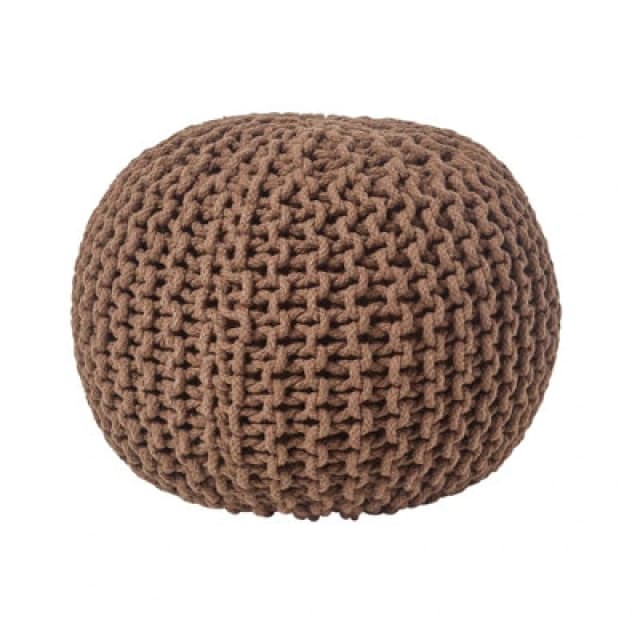 Homescapes Round Cotton Knitted Pouffe Footstool Chocolate