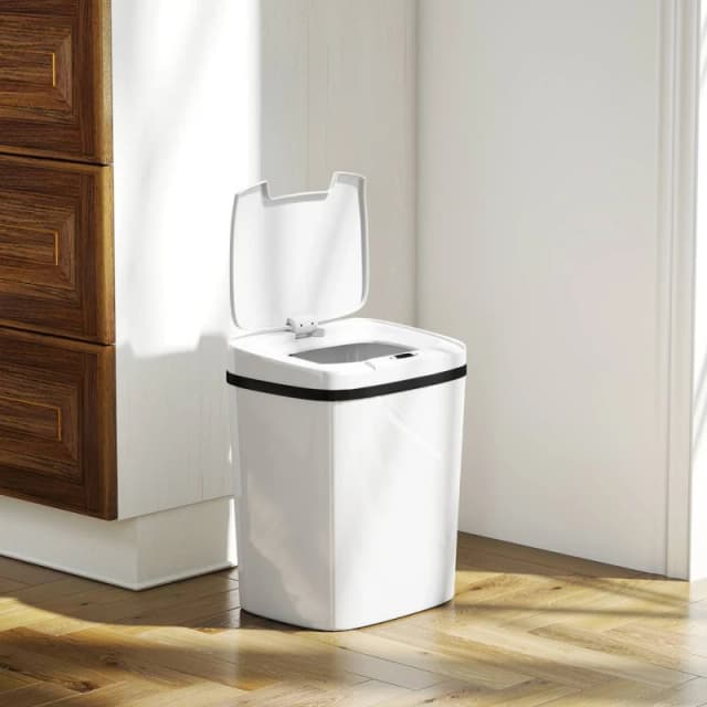 HOMCOM 15L Sensor Bin, Automatic Touchless Kitchen Bin, Battery Operated in White White Unisex