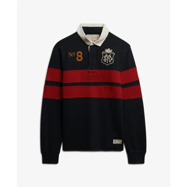 Superdry Long sleeve striped double emblem polo Superdry Rugby Bleu Male M