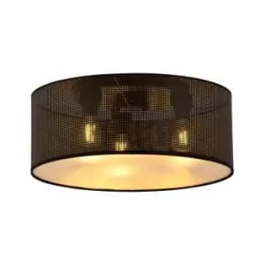 Emibig Aston Black Cylindrical Ceiling Light with Black, Gold Fabric Shades, 3x E27