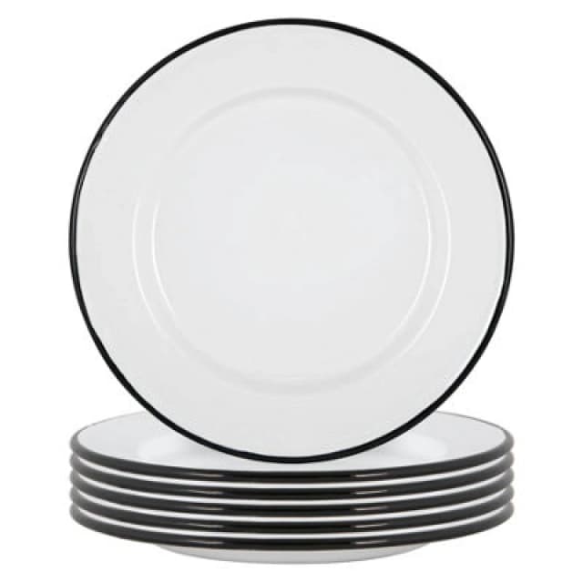 Argon Tableware White Enamel Dinner Plates - 25.5Cm - Black - Pack Of 6