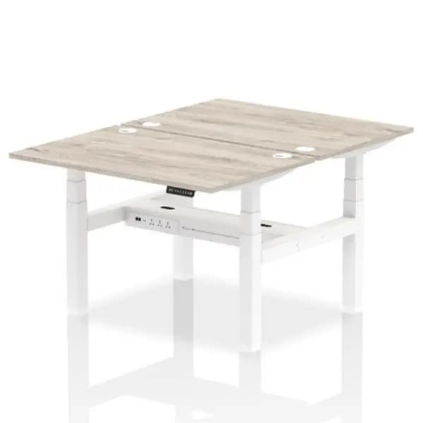 Air Air Back-to-Back 1200 x 800mm Height Adjustable 2 Person Bench Desk Grey Oak Top with Cable Ports White Frame HASCP2P12800GRYW