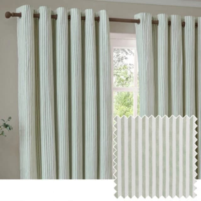 Yard Hebden Striped Cotton Eyelet Curtains, Eucalyptus, (W) 117 X (D) 137Cm