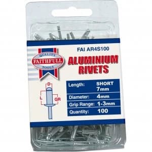 Faithfull Aluminium Pop Rivets 4mm 6mm Pack of 100