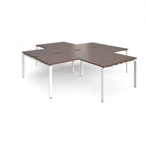 Adapt Bench Desk 4 Person With Return Desks 2800mm Walnut Tops With White Frames Adapt Walnut ER28168-WH-W