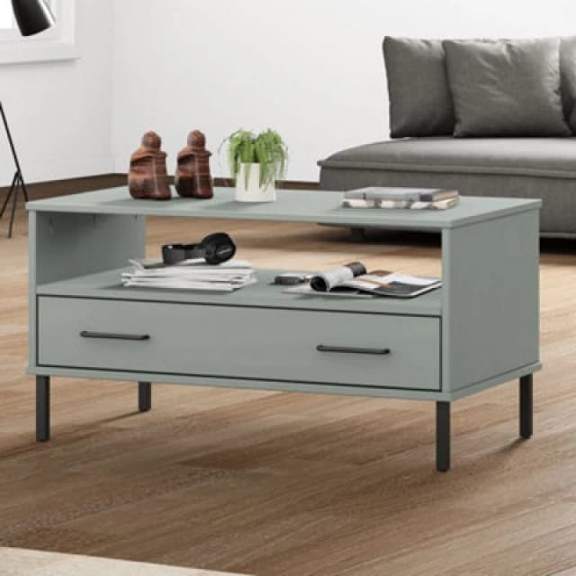 Vidaxl Coffee Table With Metal Legs Grey 85X50X45cm Solid Wood Oslo, Grey 351034