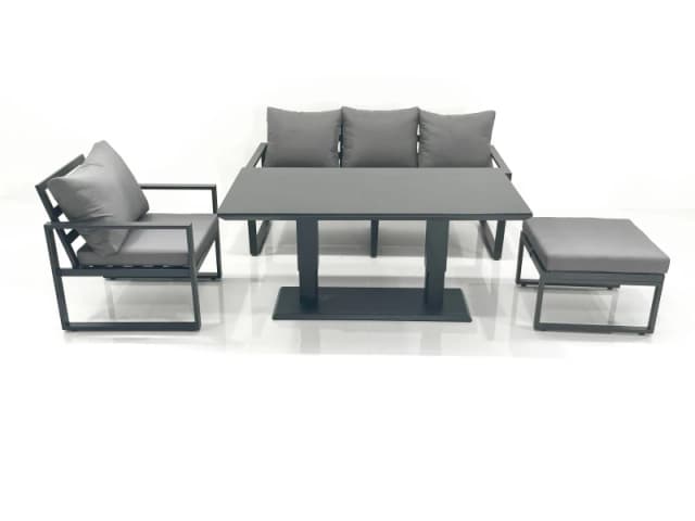Fimous Outdoor Aluminium Garden Furniture Set with Adjustable Rising Lifting Dining Table 3 Seater Sofa Chair Big Footstool Dark Grey Dark Grey Unisex