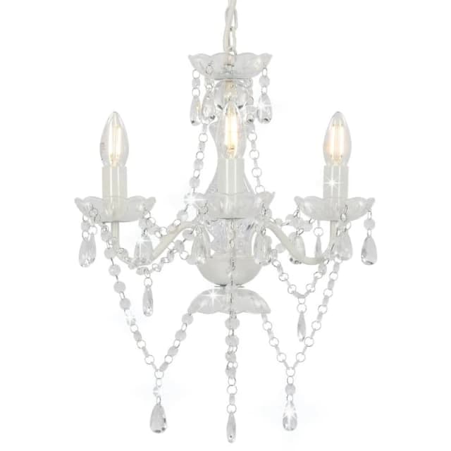 VIDAXL Chandelier with Beads White Round 3 x E14 Vidaxl 8719883573199