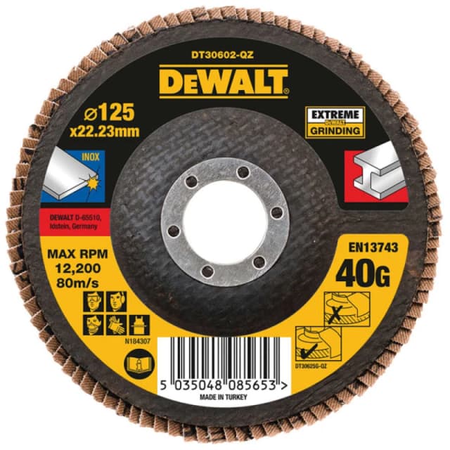 DEWALT Dt30612-Qz Extreme Metal Flap Disc 125 X 22.2mm X 60G Dewdt30612Qz
