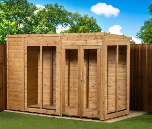 Empire Sheds Empire Pent Summerhouse 10X4 Dipped Treated Tongue And Groove Wooden Garden Shed Double Door (10' X 4' / 10ft X 4ft) (10X4)