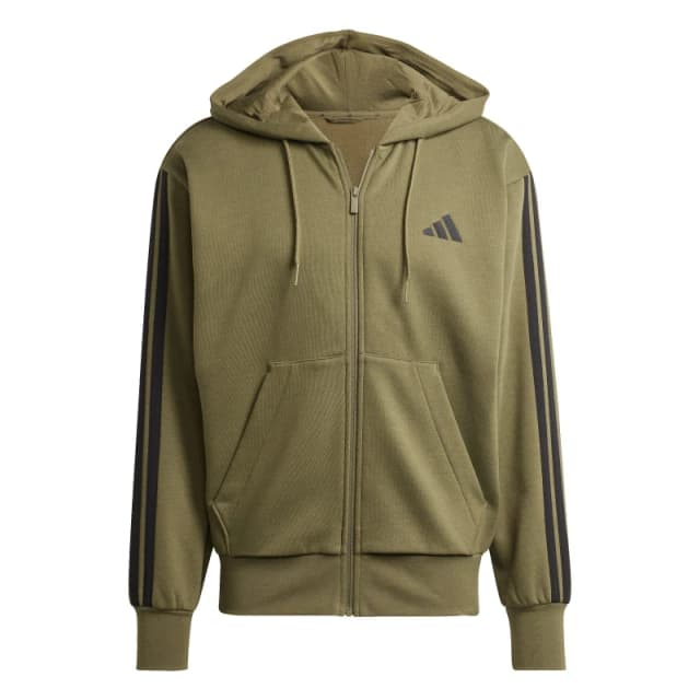 adidas Essentials Fleece 3-Stripes Full-Zip Hoodie Mens Olive Strata male L