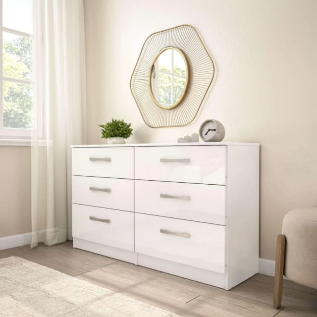 Birlea Lynx Grey High Gloss and White 6 Drawer Chest of Drawers