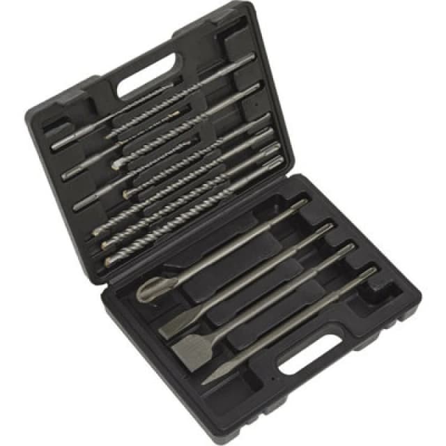 Loops 13 Piece SDS Plus Drill Bit & Chisel Set - Impact Breaker Steels - Storage Case Metallics
