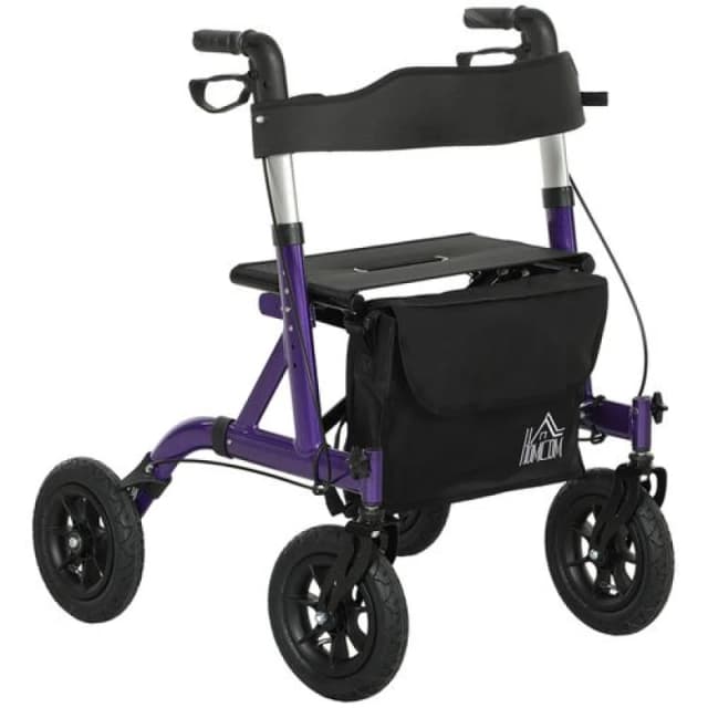 HOMCOM Rollator Walker with Seat, Backrest, Bag, All-terrain Wheels Purple